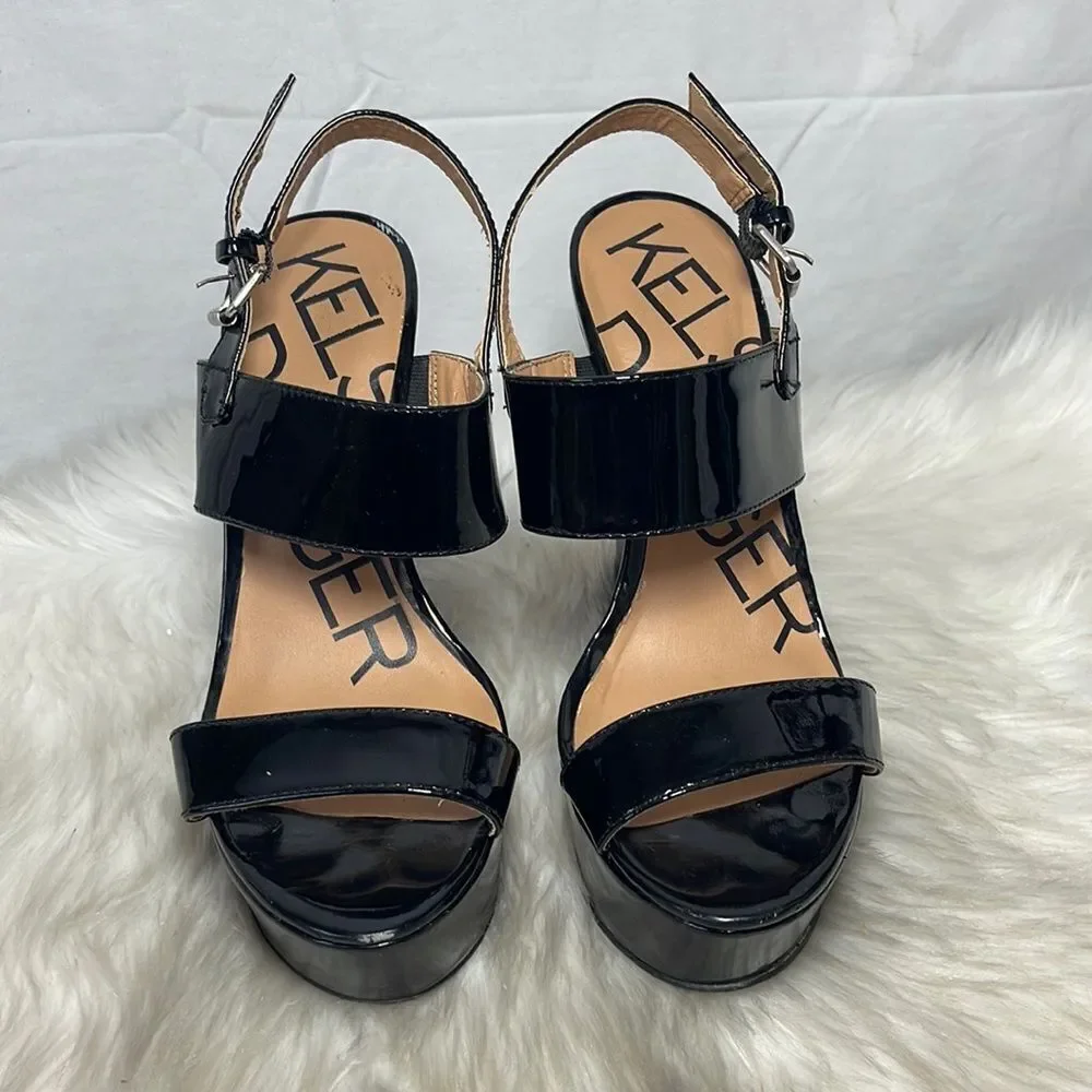 Kelsi Dagger Holly Black Patent Platform‎ Wedge Shoes Sz 7